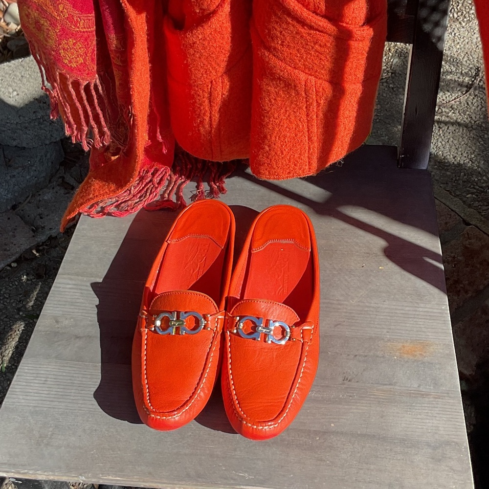COPY - WOMENS ORANGE SALVATORE FERRAGAMO MULES SIZE 7.5A WOOL JACKET $65